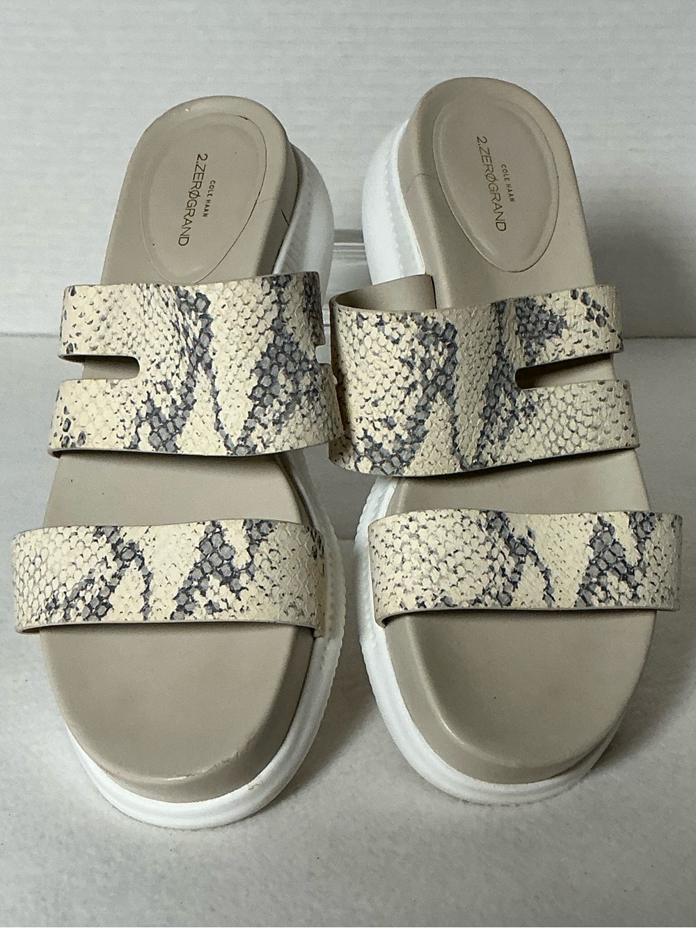 Cole Haan Beige Snake-Print Slide Sandals with White Platform